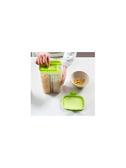 Bluekites 2 Sections Air Tight Transparent Food Grain Cereal Storage Container (2000Ml)