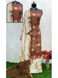 Bluekites Inscriptions Pure Cotton Bandhani Dress Women-5-Brown