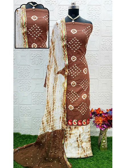 Bluekites Inscriptions Pure Cotton Bandhani Dress Women-5-Brown